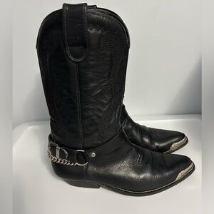 Black Leather Western Boots with Silver Accents